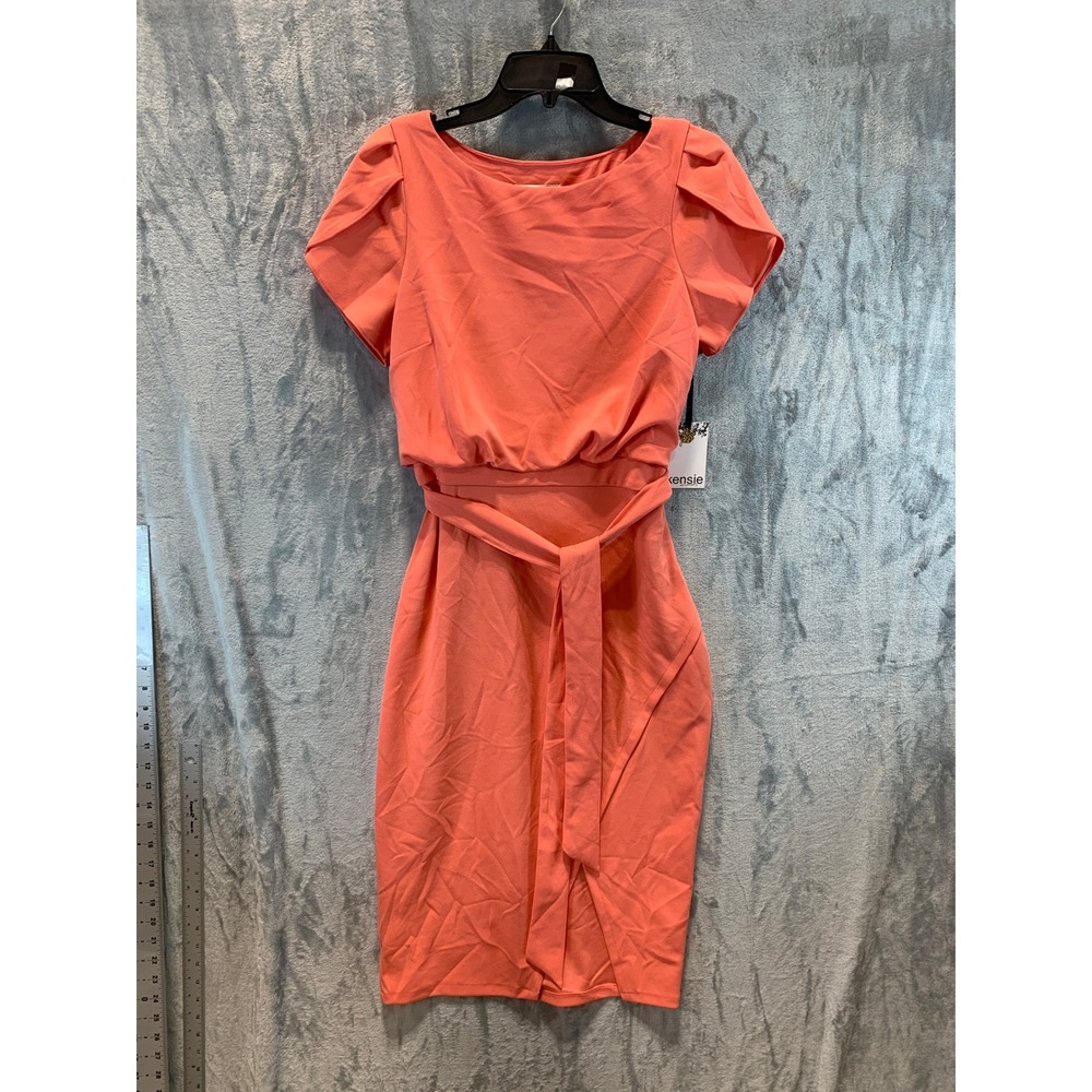 Kensie Women Coral Pink Tulip Hem Tie Waist Sheath Dress KDTP2921 Sz 8 NEW
